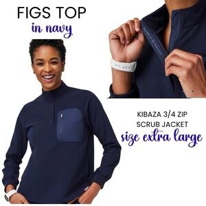 FIGS Women’s Kibaza 3/4 Zip Longsleeve Scrub To EUC Size XL Extra Large Navy